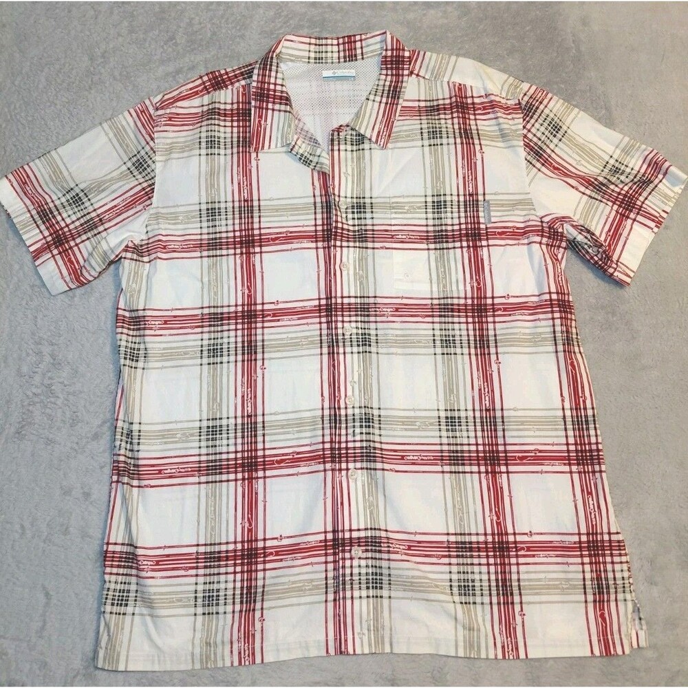 Columbia PFG Shirt Short Sleeve Button Up Fishing Pockets Vented Men's Large EUC
